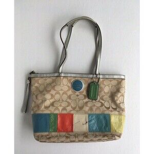 Coach Signature Stripe Multi Stripe Tote Silver/Light Khaki/Multicolor No F17426